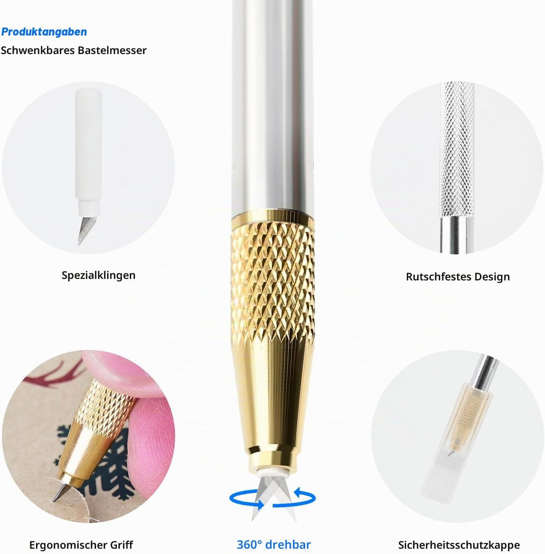EHDIS Bastelmesser Set - Skalpell mit Softgriff inklusive, 360° Präzisionsmesser, Stahllineal, 15 Er