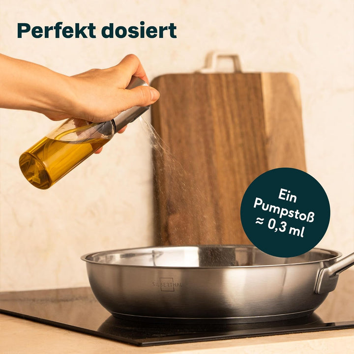 SILBERTHAL Ölsprüher 120 ml Glas – Sprühflasche für Speiseöl – 2 in 1 Essig & Ölspender – Gleichmäss