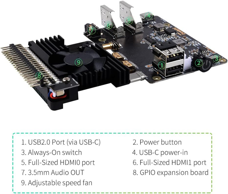 GeeekPi DeskPi Lite Raspberry Pi 4 Gehäuse - Mit Netzschalter/Kühlkörper mit PWM-Lüfter/Dual Full-Si