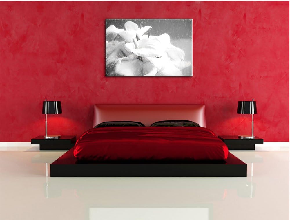 Pixxprint Calla Lilien / 100x70cm Leinwandbild bespannt auf Holzrahmen/Wandbild Kunstdruck Dekoratio