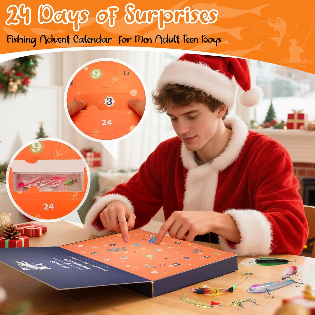 Angeln Adventskalender 2025 Männer Teenager Junge, 24 Tage Premiumköder, Adventskalender Geschenk fü