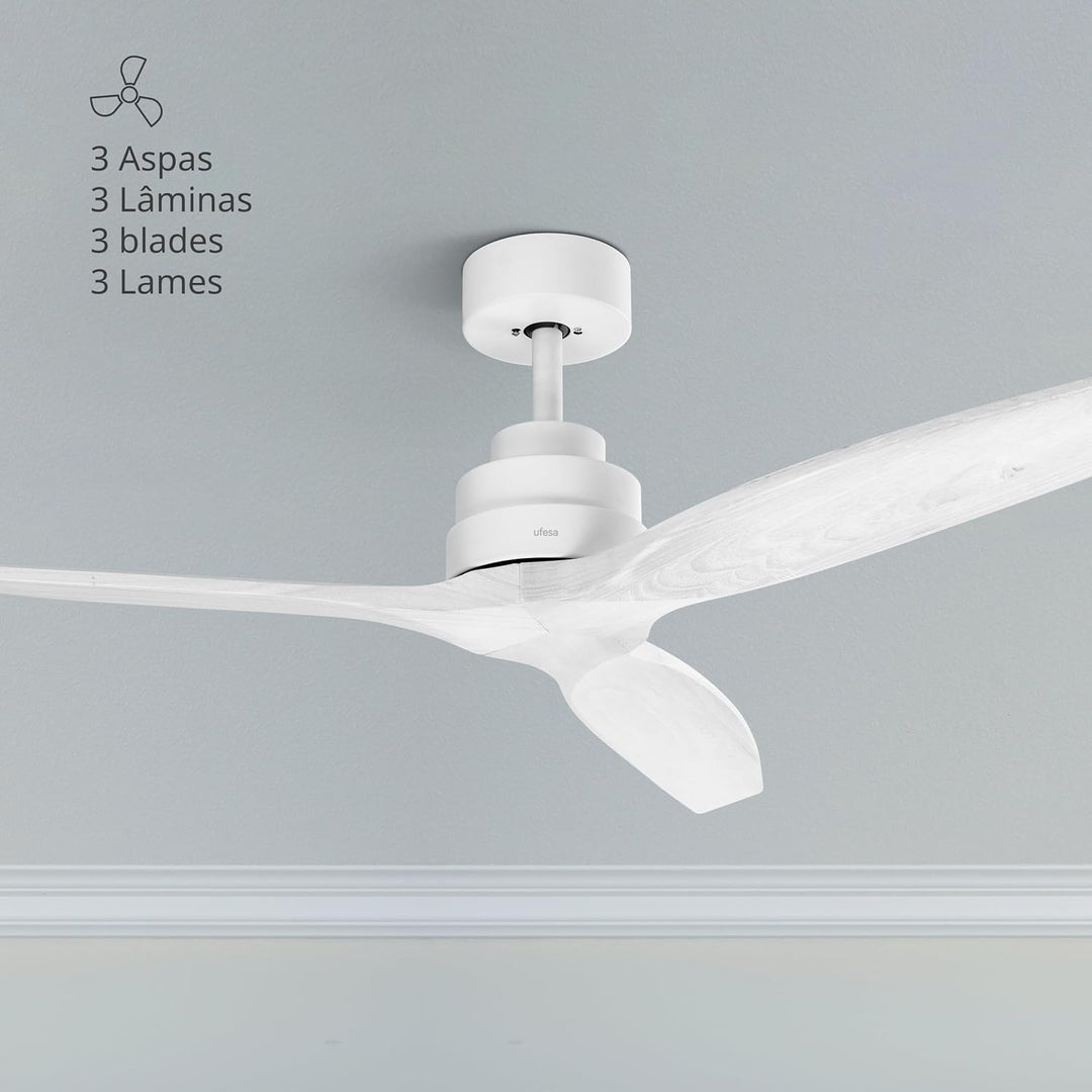 Ufesa Deckenventilator, 40W, 6 Geschwindigkeiten, Ultra Silent, 3 Naturholzflügel 132cm, Sommer - Wi