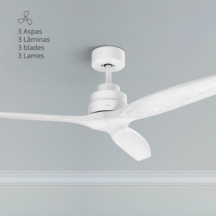 Ufesa Deckenventilator, 40W, 6 Geschwindigkeiten, Ultra Silent, 3 Naturholzflügel 132cm, Sommer - Wi