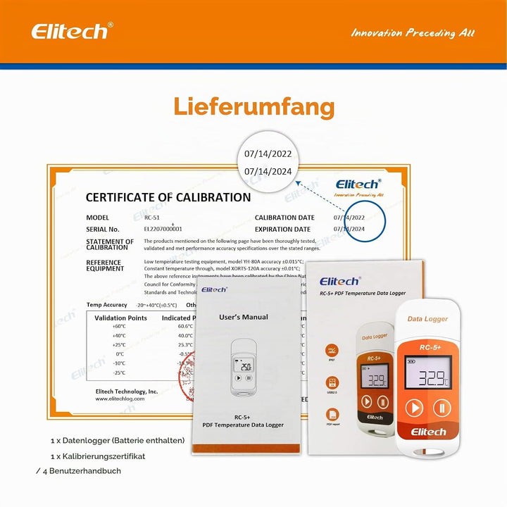 Elitech RC-5 + 10 Packs USB PDF temperature datalogger upgraded from camera shutter LCD display data