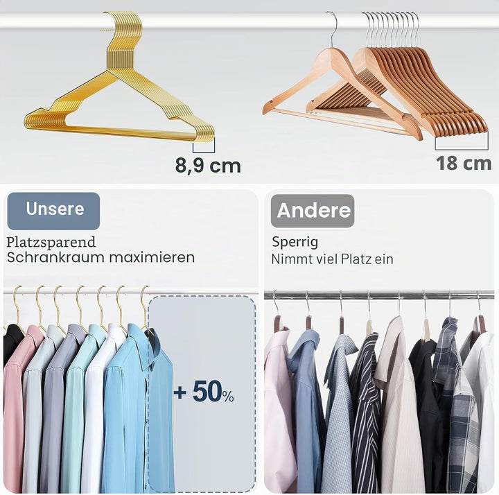 SPECILITE 42 cm goldene Metall-Kleiderbügel, 100 Stück im Grosspack mit Kerben für Standardgrösse Mä