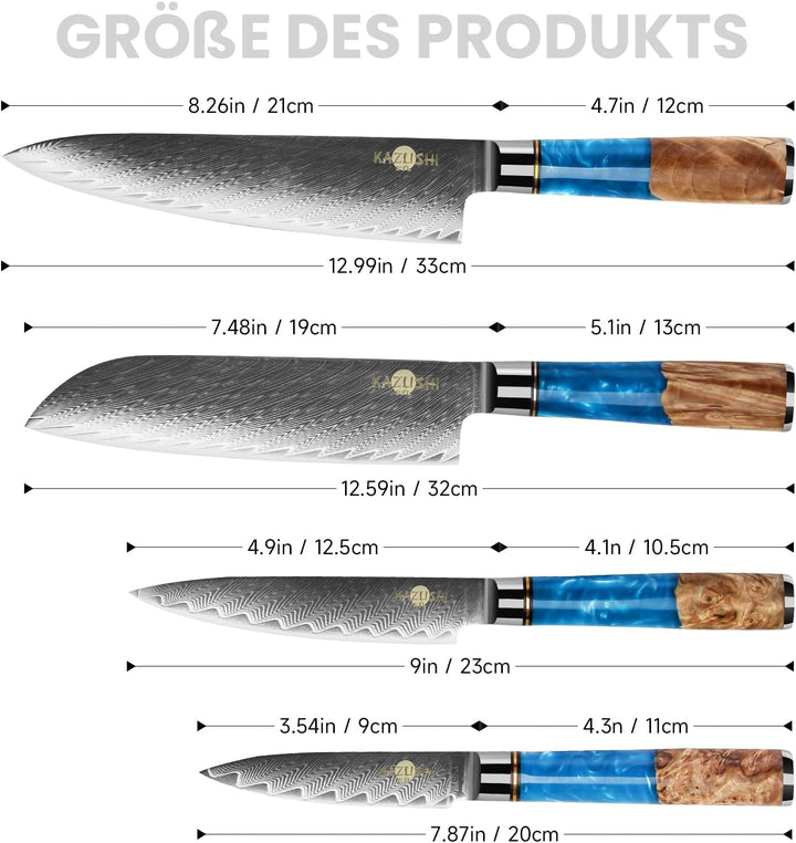 KAZUSHI Kochmesser, Profi Messer, Scharfe Küchenmesser Chefmesser, Klingenlänge 21 cm, Holzgriffe au