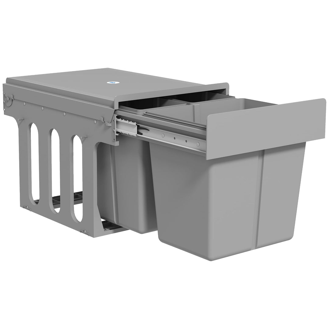 HOMCOM 31L Ausziehbarer Abfallbehälter 15L + 8L x 2, Soft-Close Untertischbehälter mit herausnehmbar