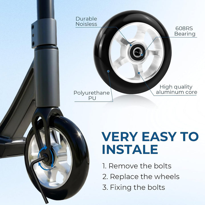 2 Stück Stunt Scooter Rollen 100 x 24mm, Scooter Ersatzräder Räder, Stunt Scooter Reifen, Roller Rei