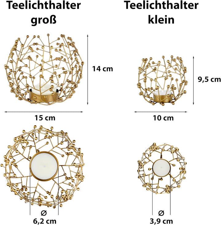 LOCALIS Teelichthalter Metall goldfarben 2er Set - 9,5 und 14 cm hoch - ideale Tischdeko Wohnzimmer