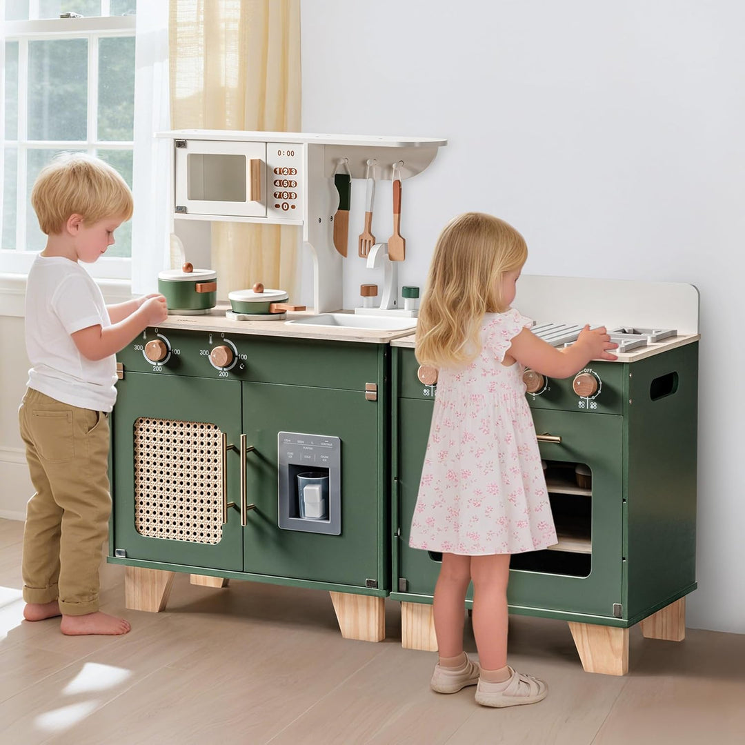ROBOTIME Spielküche Holz mit Kühlschrank und Backofen, ab 3 Jahren