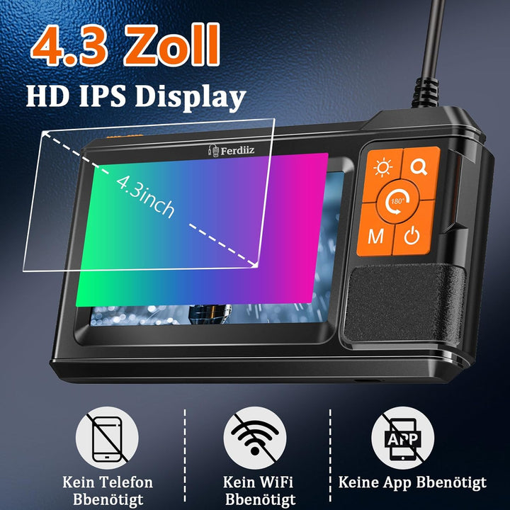 Endoskopkamera mit Licht Ferdiiz, 1080P HD Inspektionskamera mit 4,3-Zoll-IPS-Bildschirm, 5M Halbsta