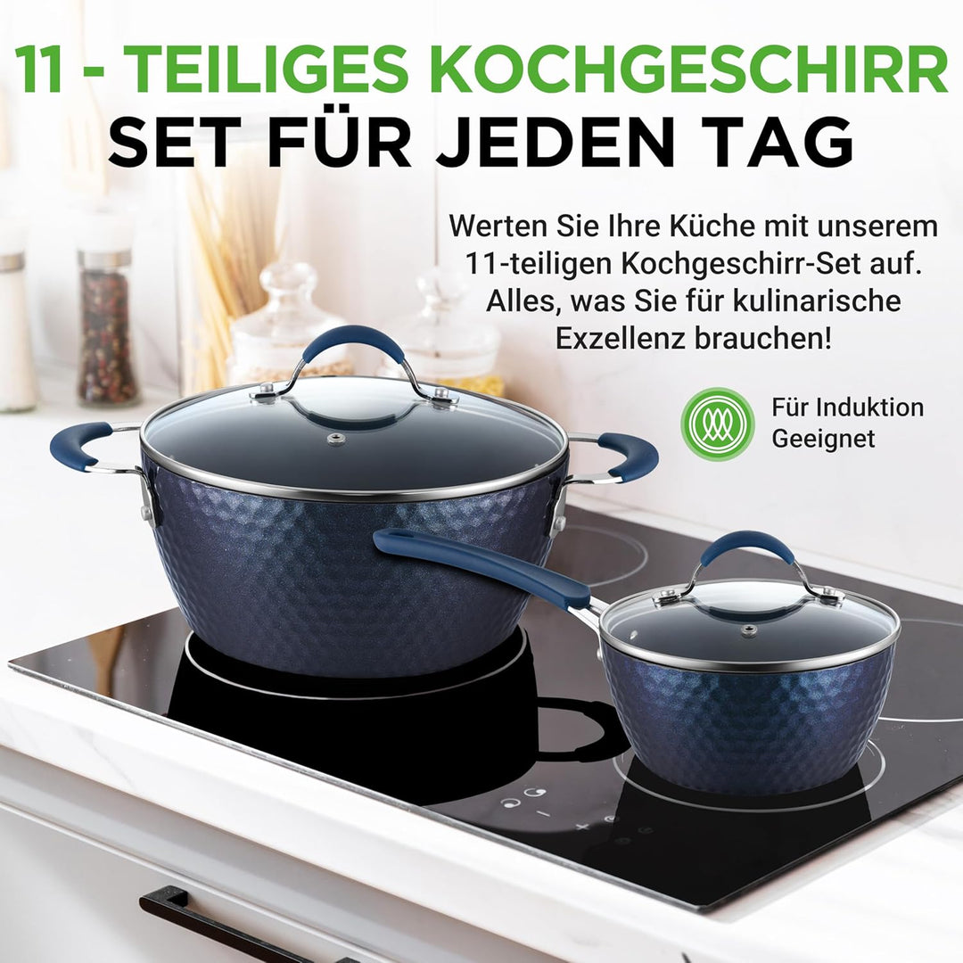 NutriChef Pfannenset & Topfset 11-teilig Antihaftbeschichtet – Kochtopf Set mit Durchsichtigen Decke