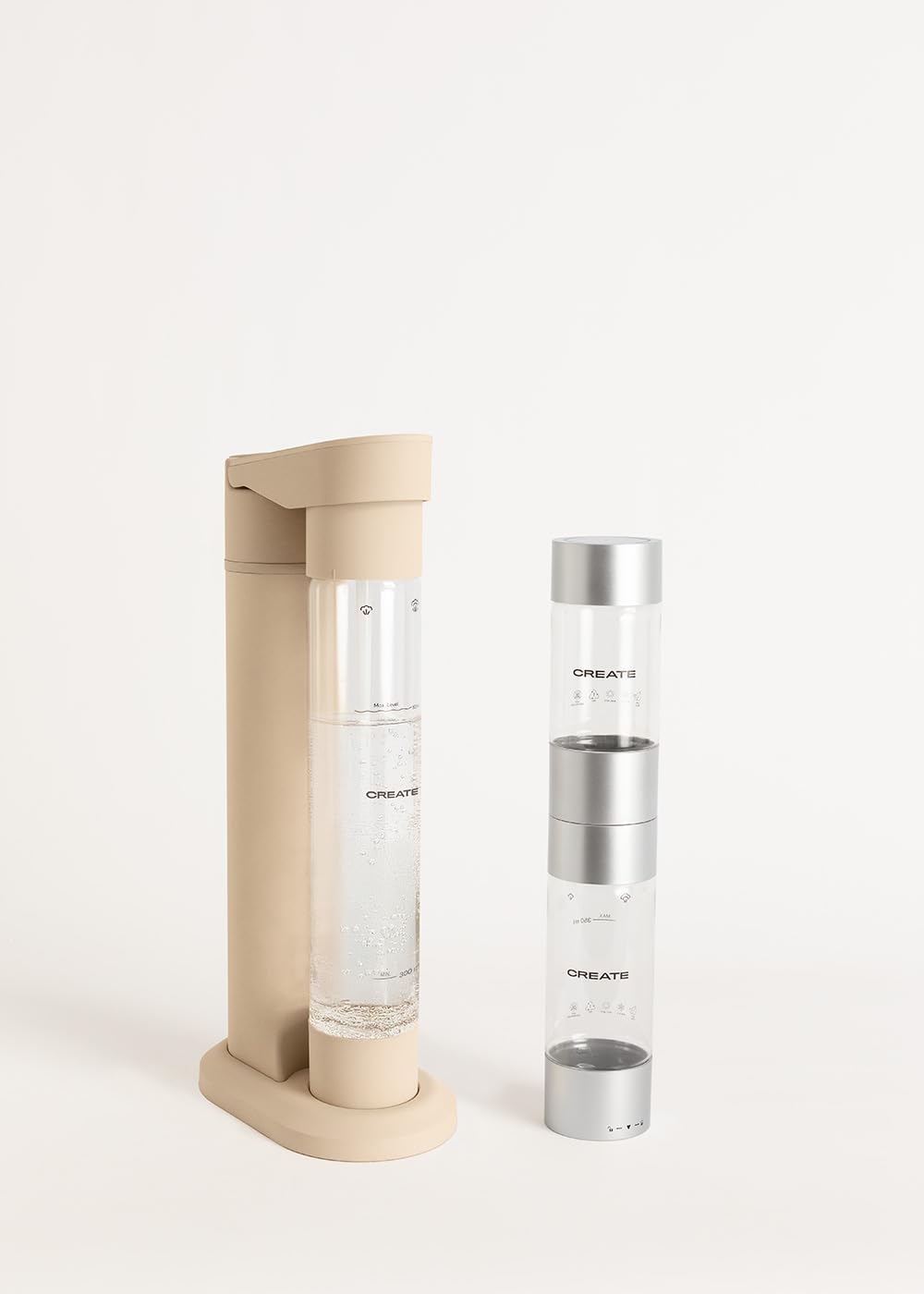 CREATE/SODA MAKER STUDIO/Wassersprudler 1L Sand + Doppelflasche 500ml + 350ml / Keine CO2-Flaschen e