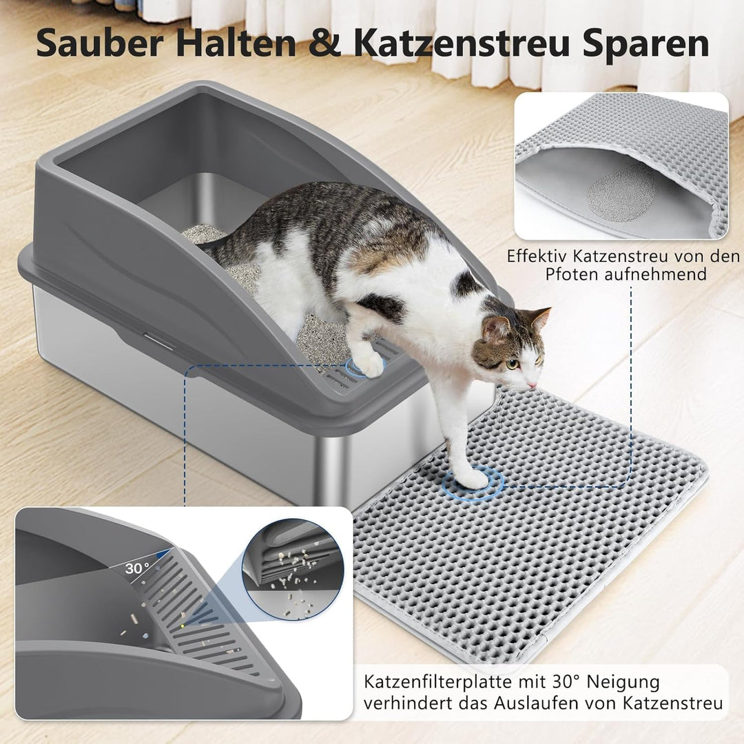 FURTIME Katzenklo Edelstahl XL, Katzentoilette Edelstahl 30L Katzenklo Gross mit Katzenstreuschaufel