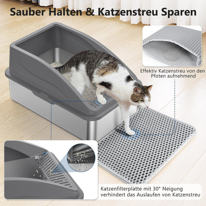 FURTIME Katzenklo Edelstahl XL, Katzentoilette Edelstahl 30L Katzenklo Gross mit Katzenstreuschaufel