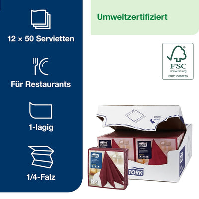 Tork 478855 Linstyle Premium Dinnerservietten Bordeauxrot / Servietten stoffähnlich und saugfähig /