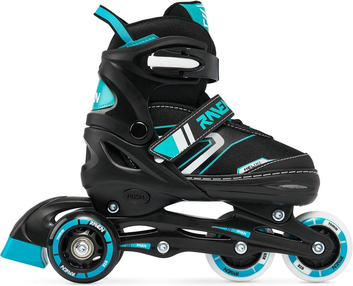 RAVEN Verstellbare 3in1 Inlineskates-Rollschuhe-Triskates Helixi Black/Mint 34-37 (21cm-23,5cm) Heli