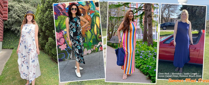 AUSELILY Maxikleider Damen Sommer Ärmellos Strandkleid Lang Kleider L Gefärbt Blau Grün Weiss, L Gef