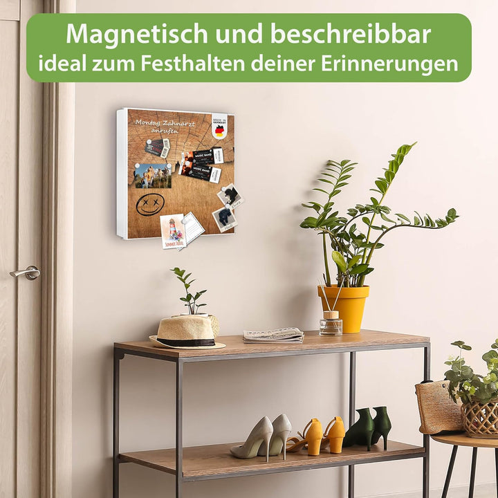 banjado® Grosser Schlüsselkasten Glas/Schlüsselbox 30cm x 30cm mit 50 Haken - Motiv Holz/Schlüsselka