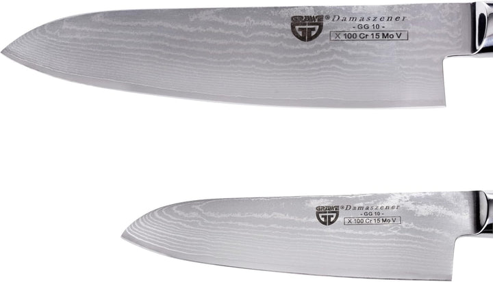 GRÄWE Santokumesser Messerset - 2er Pack, Damastmesser mit Holzgriff, 12 cm & 17 cm Klinge im Set in