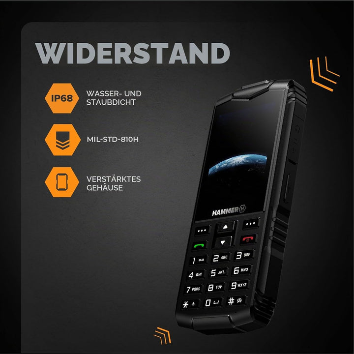 Hammer H Horizon LTE Outdoor Handy ohne Vertrag, 3000mAh Akku, 64 GB, 2,8" IPS Display, grosse Taste