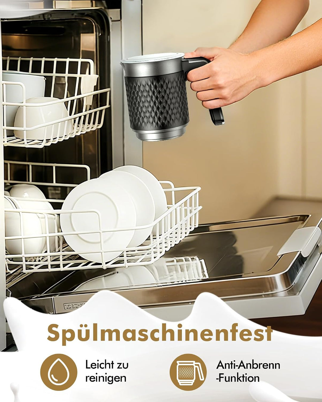Milchaufschäumer Elektrisch 5 in 1 - Automatische Milchschäumer 350ml Grosses Fassungsvermögen Milch