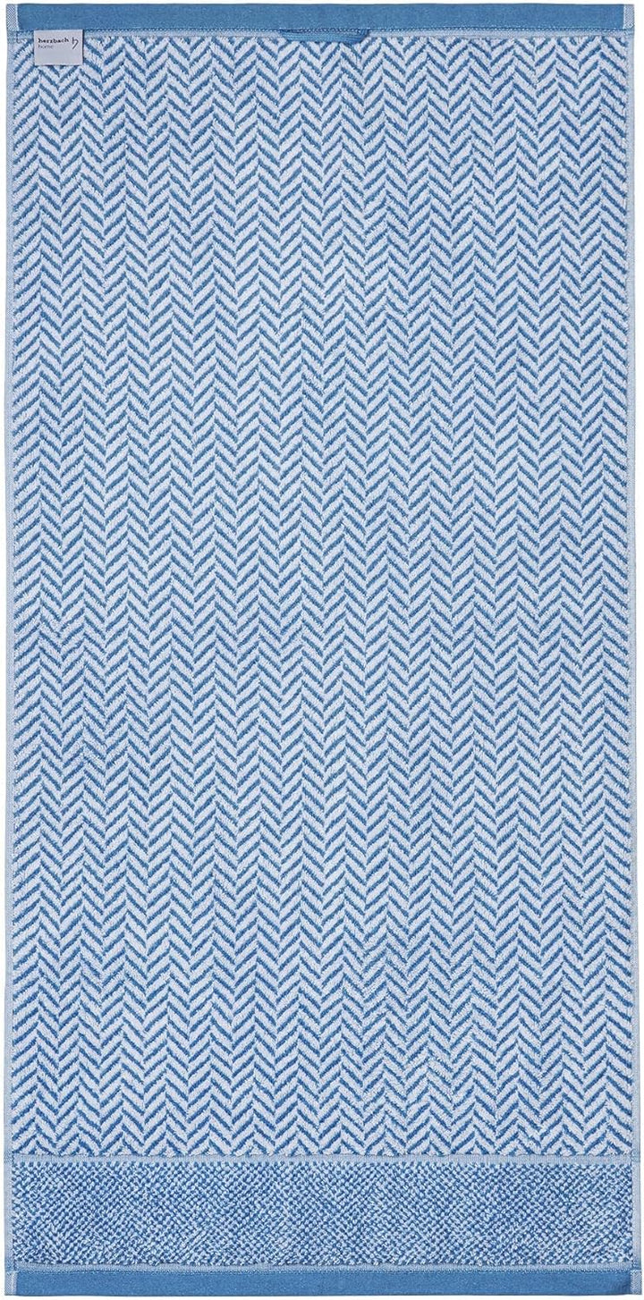 herzbach home Handtuch Duschtuch Set 100% Baumwolle Gemustert (Blau/Weiss, 2 Duschtücher 70x140 cm)