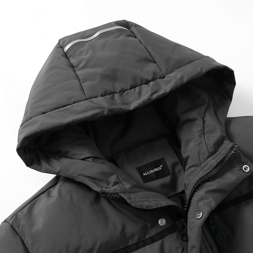 Allthemen Daunenmantel Herren Winter Lange Steppmantel mit Kapuze Warm Wintermantel Winterparka S #8