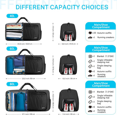 Gonex Faltbares Reisegepäck Leicht 40/60/80/100/150L Grosse Reisetasche Sporttasche für Reise Gym Ur