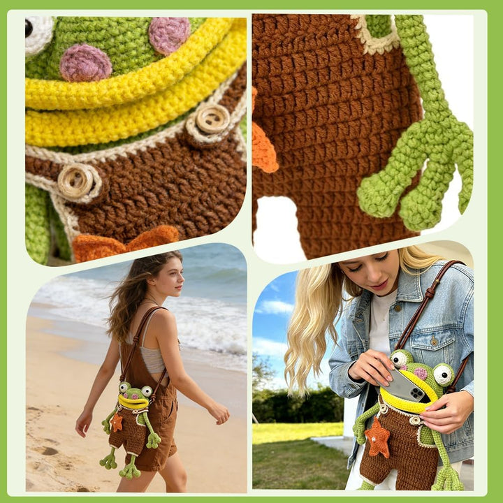 OPVXZAD DIY Häkeln Frosch Handytasche Set Handgemachter Frosch Umhängetasche mit Garn Füllwatte Zube