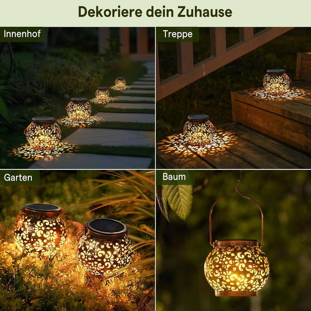 JOYCREATOR Solarlaterne für Aussen Wasserdicht IP65, 2 Stück LED Vintage Solar Laternen für Draussen