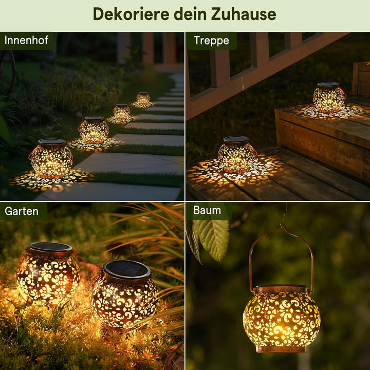 JOYCREATOR Solarlaterne für Aussen Wasserdicht IP65, 2 Stück LED Vintage Solar Laternen für Draussen