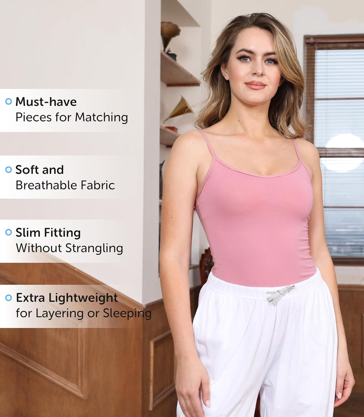 Comfneat Damen 4-Pack Spaghetti Tops Slim-Fit Verstellbare Träger Camisole Baumwolle Elasthan Unterh