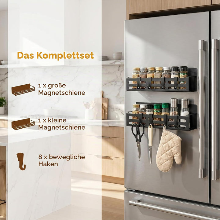 2 Stück Gewürzregale, Kühlschrank Regal Magnetisch mit 8 Haken Magnetregal Magnetic Spice Rack Kühls