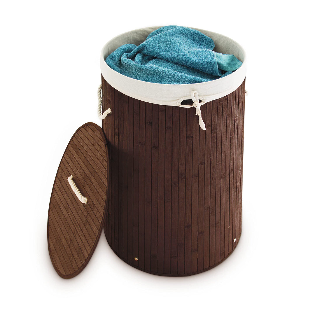 Relaxdays 1 x Wäschekorb Bambus, Faltbare Wäschetonne mit Deckel, Volumen 70 Liter, Wäschesack Baumw