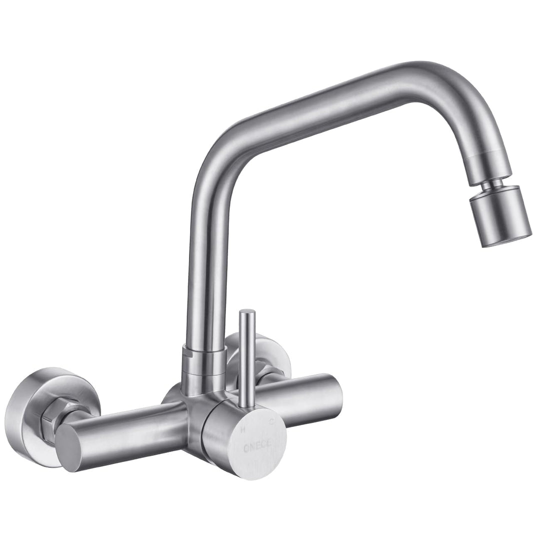 ONECE Wandmontage Wasserhahn Küche mit 2 Strahlarten, Küchenarmatur Wand Mischbatterie mit 360° dreh