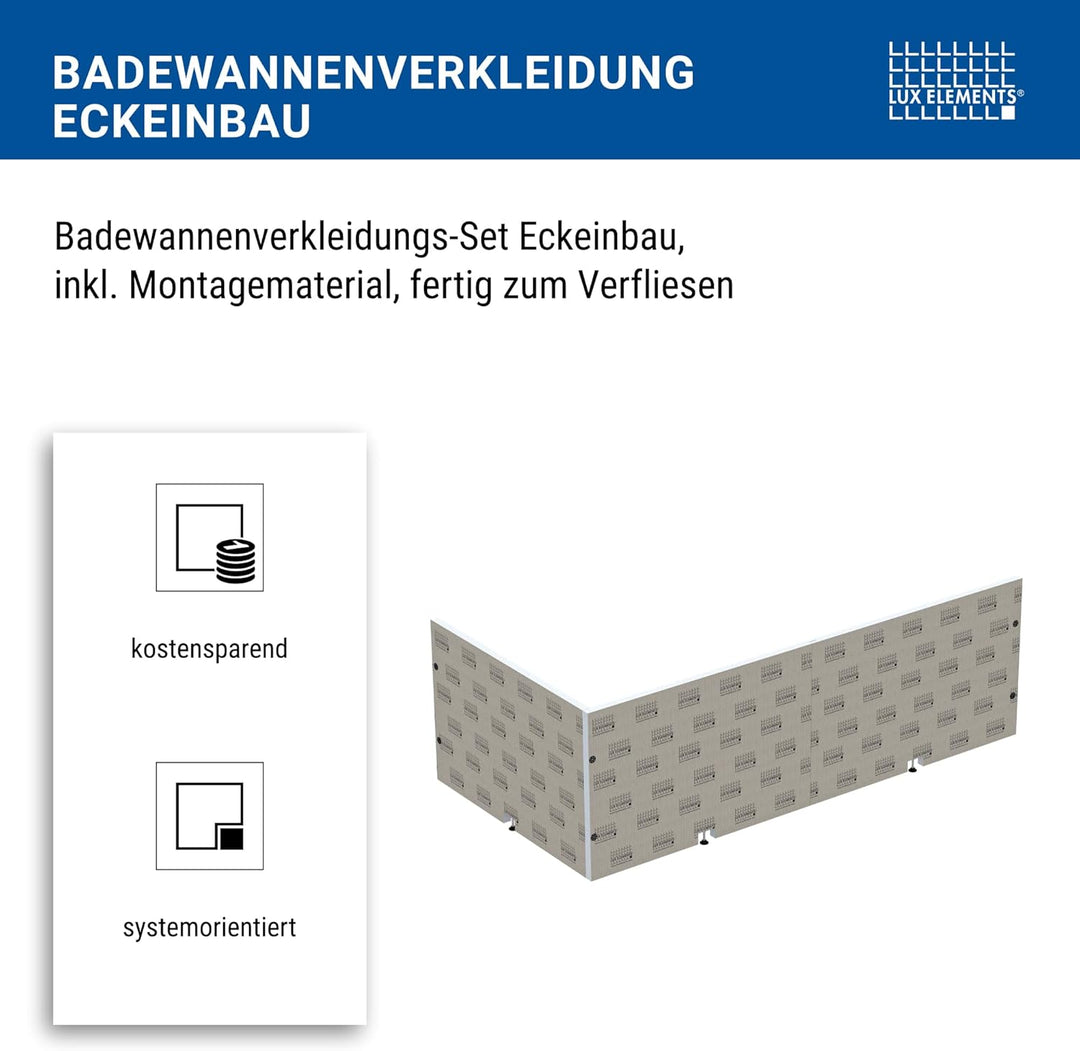 LUX ELEMENTS Badewannenverkleidung Set Eckeinbau Fertig zum Verfliesen I 2x Hartschaumplatten + 8x S