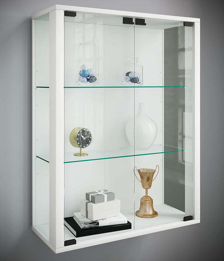 VCM Wandvitrine Hängevitrine Glasvitrine Wand Schaukasten Vitrine Glas Udina Weiss, Weiss