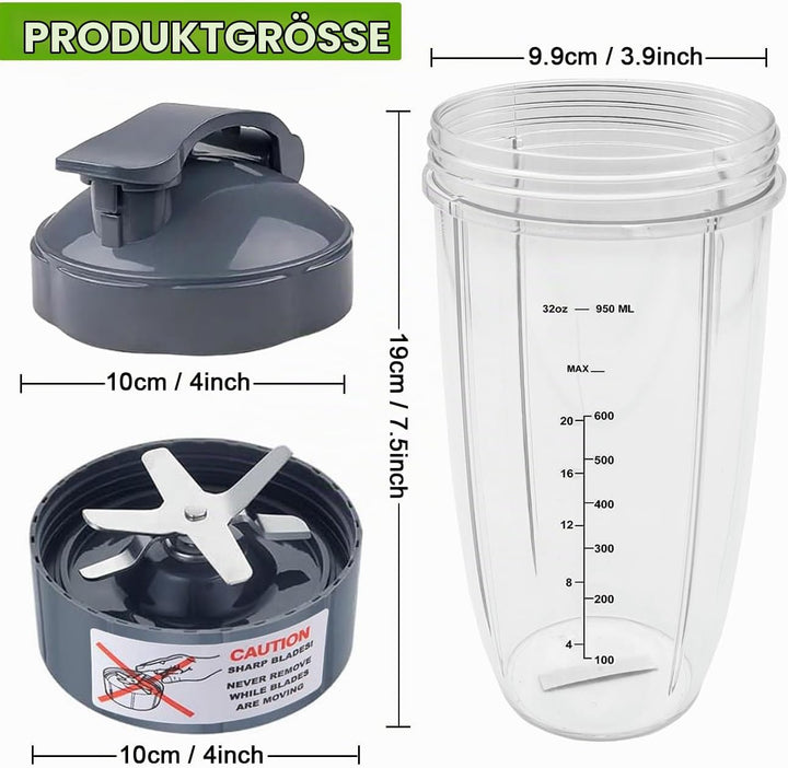 Ersatzteile Zubehör für Nutribullet Mixer, Extraktor Klinge und 950ml Becher mit Flip-Top Becherdeck