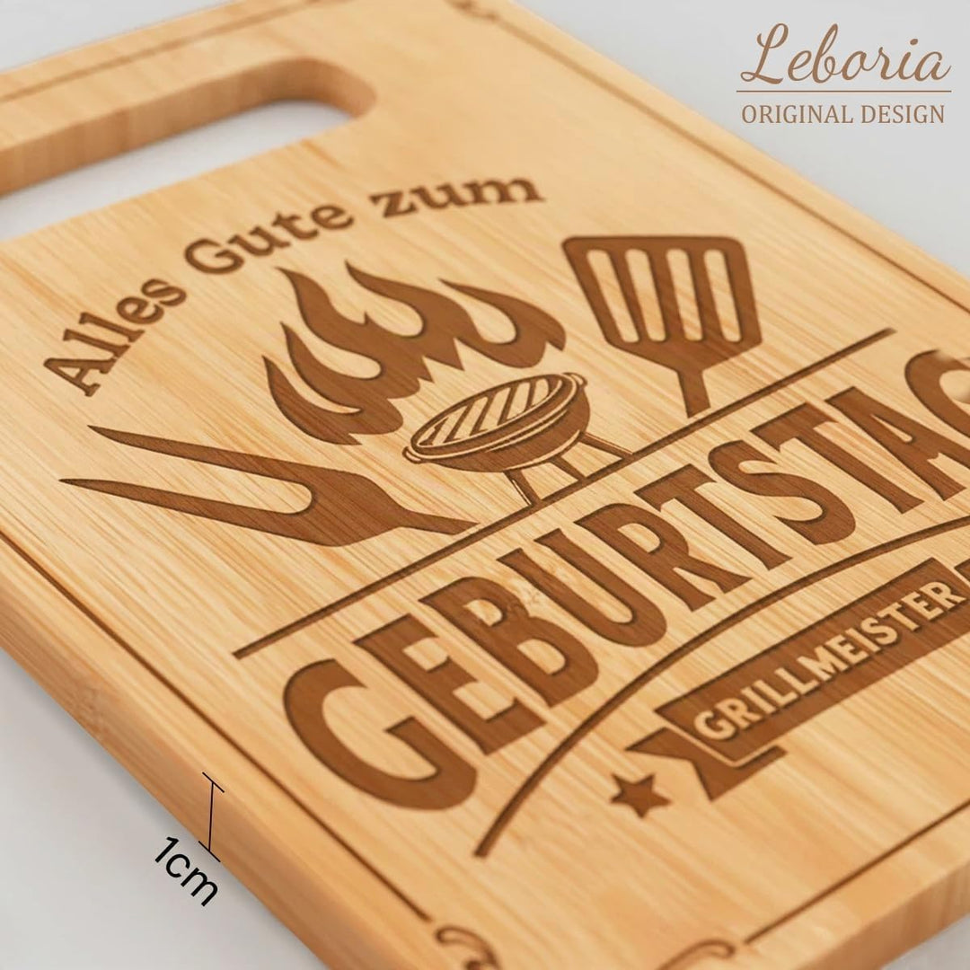 Geburtstagsgeschenk für Männer, Schneidebrett mit Gravur - Alles Gute zum GEBURTSTAG GRILLMEISTER, M