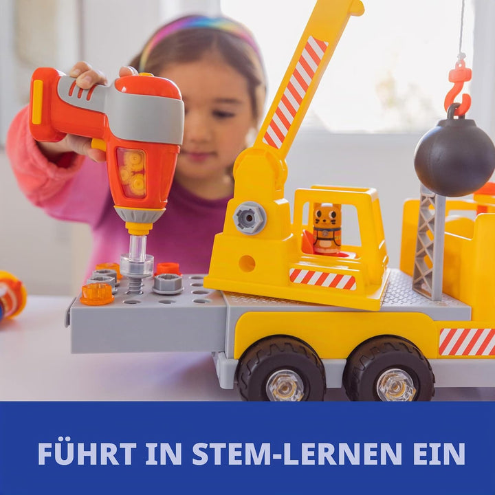 Learning Resources Design &amp; Drill Schrauberkumpel Kran, Spielzeug zum Auseinanderbauen, mit elektris
