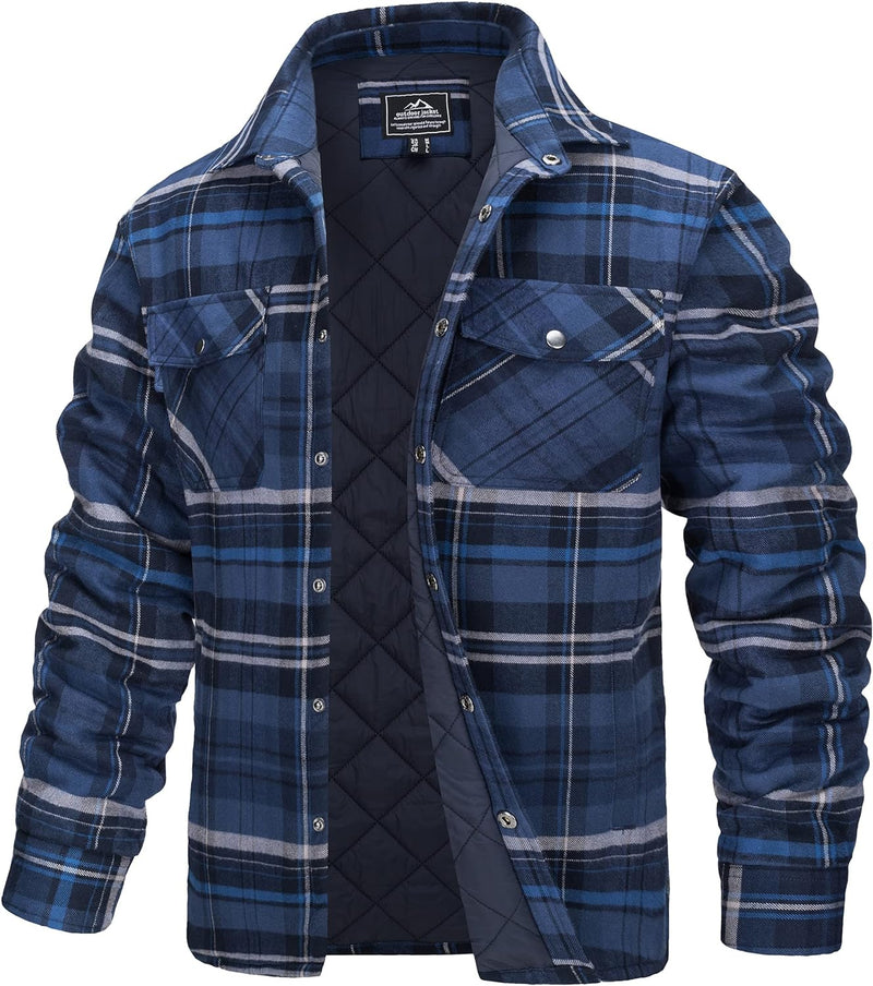 TACVASEN Herren Karierte Hemdjacke Flanellhemd Holzfällerhemd Thermohemd Jacke S Blau Grau, S Blau G