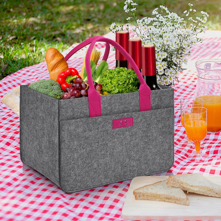 Filz Einkaufskörbe Filztasche 30L Einkaufskorb Faltbar Einkaufstasche mit Fächern, Filztasche Gross