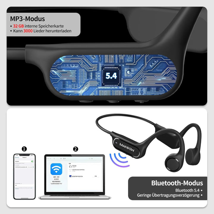MANKIW Osea Driving Kopfhörer IP68 wasserdicht zum Schwimmen, Open-Ear, kabellose Sport-Kopfhörer Bl