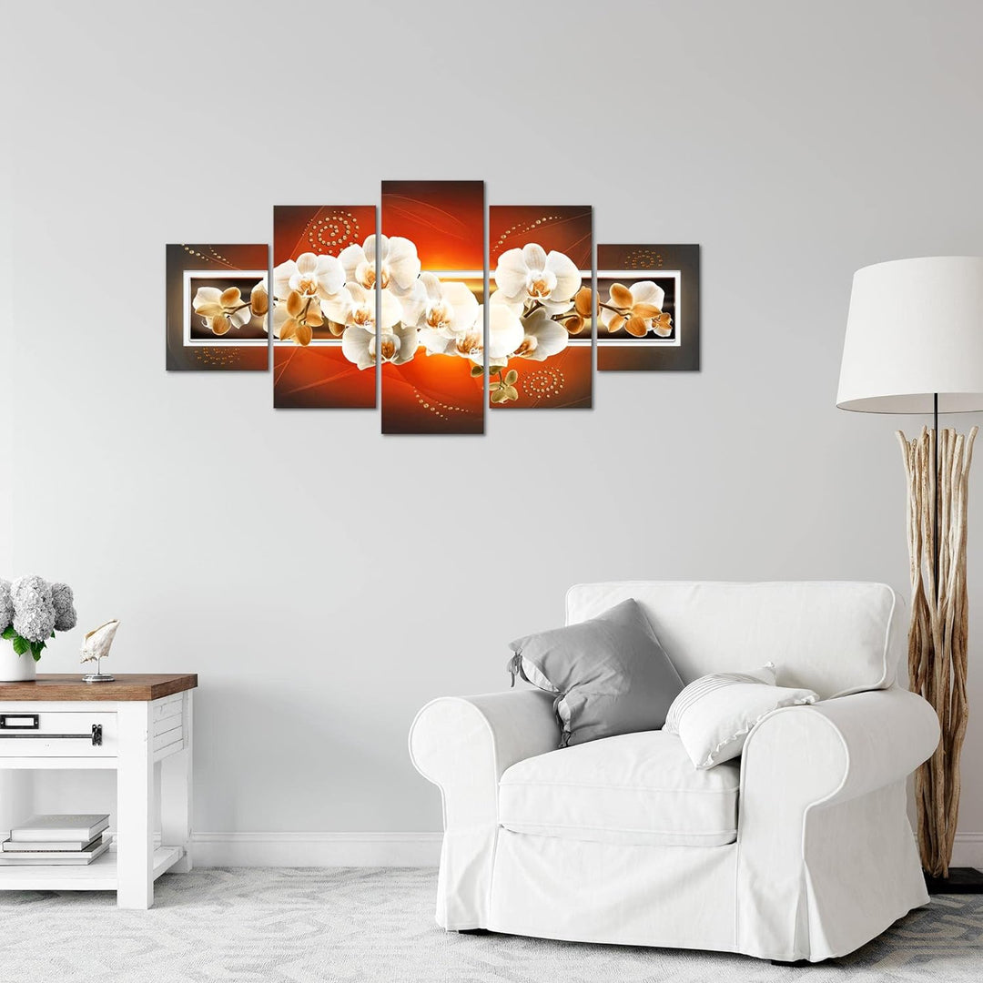 Runa Art Wandbilder Blumen Orchidee 5 Teilig Bild auf Vlies Leinwand Deko Wohnzimmer Abstrakt Rosa O