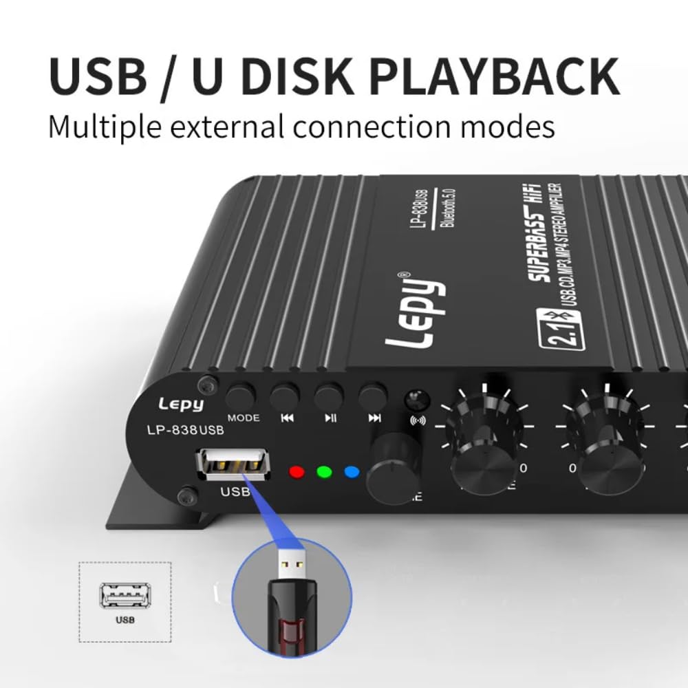 LP-838USB Bluetooth 5.0 Verstärker 2.1 3-Kanal-Support Super Bass Musikwiedergabe USB-Fernbedienung