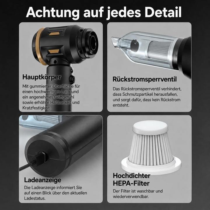SoarFly Handstaubsauger Auto, 28000Pa Akku Staubsauger Auto, 4 in 1 Mini Staubsauger, Auto Staubsaug