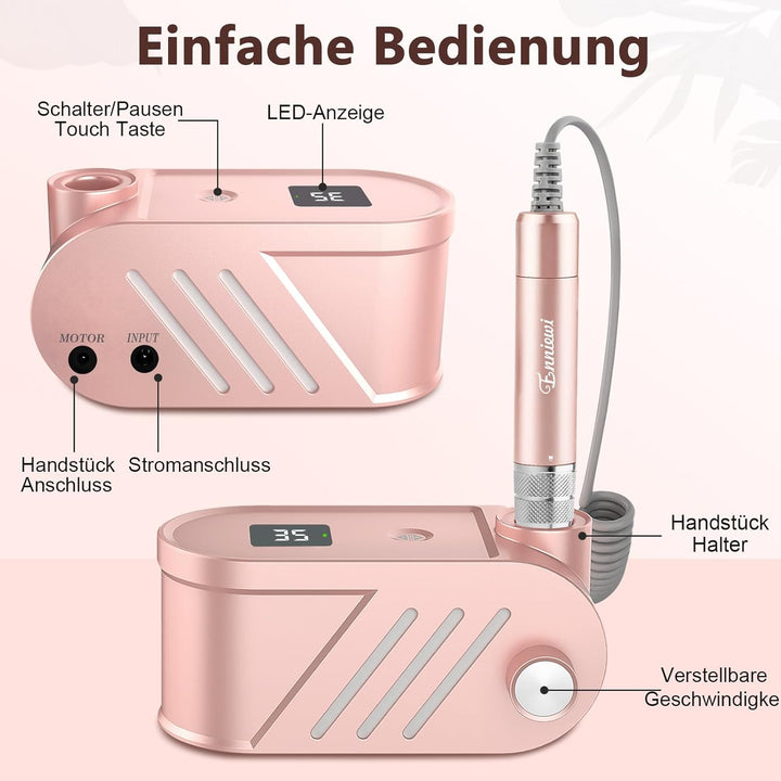 Enniewi Nagelfräser, 35000U/M Professioneller Nagelfräser für Gelnägel und Acrylnägel, Maniküre Pedi