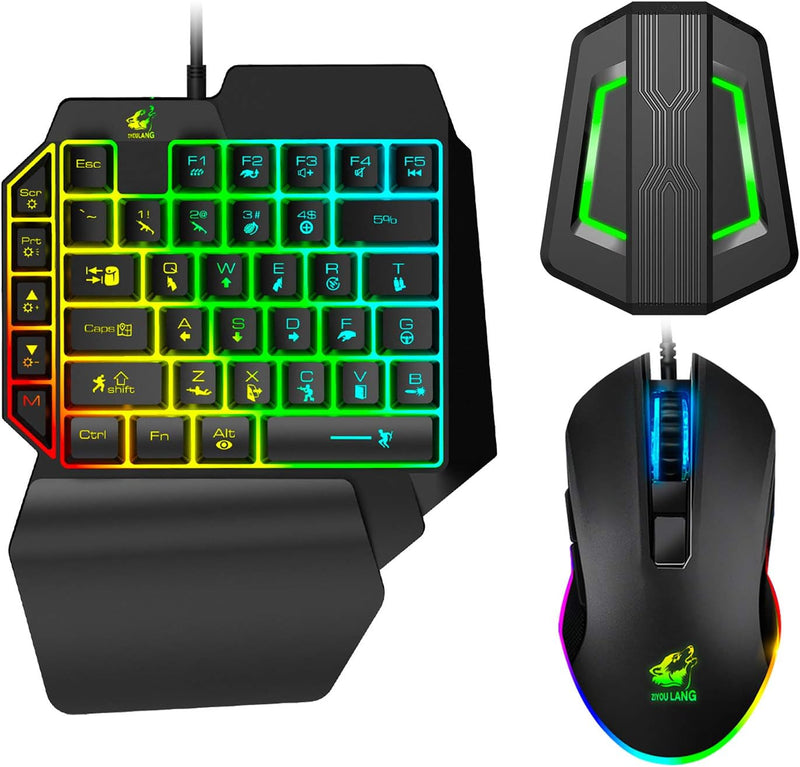 Einhandverdrahtete mechanische Feel-Tastatur mit Hintergrundbeleuchtung+RGB Gaming Mouse +LED-Wandle