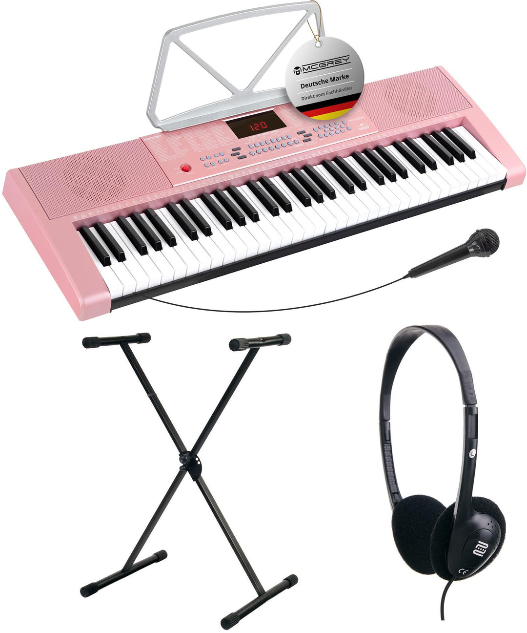 McGrey LK-6120-MIC Keyboard Set - Einsteiger-Keyboard mit 61 Leuchttasten - 255 Sounds und 255 Rhyth